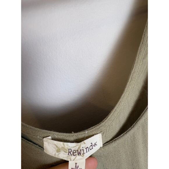 Rewind Green Sage Tie Strap Jumpsuit Cropped Women’s Sz L - Picture 3 of 6